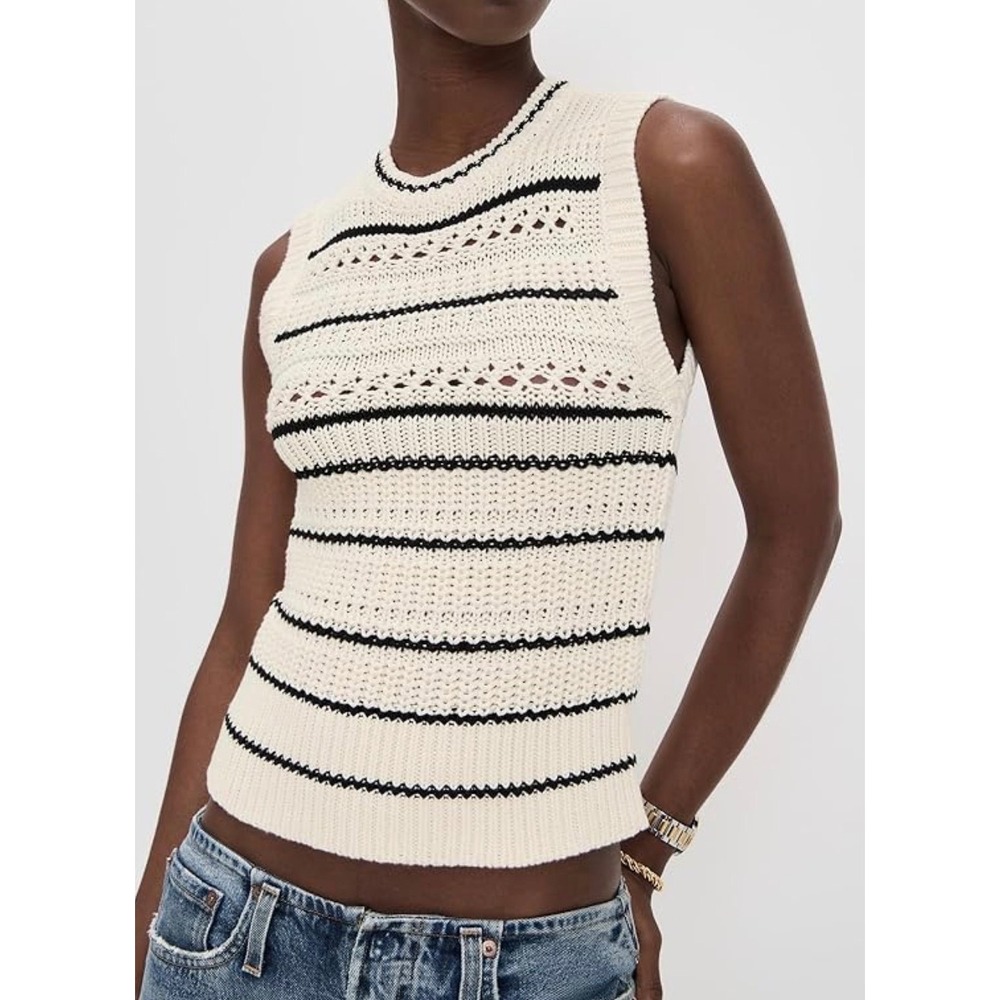 NWB Madewell Size XXS Striped Sweater Vest in 100% Cotton Jet Black Mini Stripe